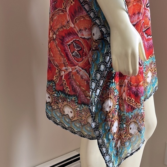 Akaru Women’s Sheer Beach Coverup Tunic Dress Multicolored Multi Print XL - Picture 6 of 15